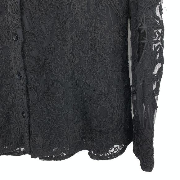 Soft Surroundings Button Front Lace Blouse Womens Sz M Sheer Long Sleeves Black - Picture 4 of 6